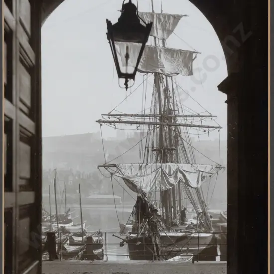 framed reproduction black and white photograph - sailing boat H - 260 W - 190