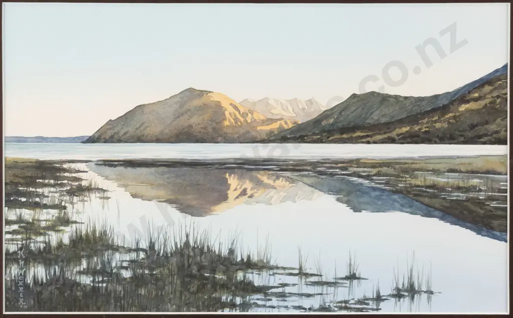 Karin Werner - framed watercolour "Lake Coleridge" H - 220 W - 360 Image 1++
