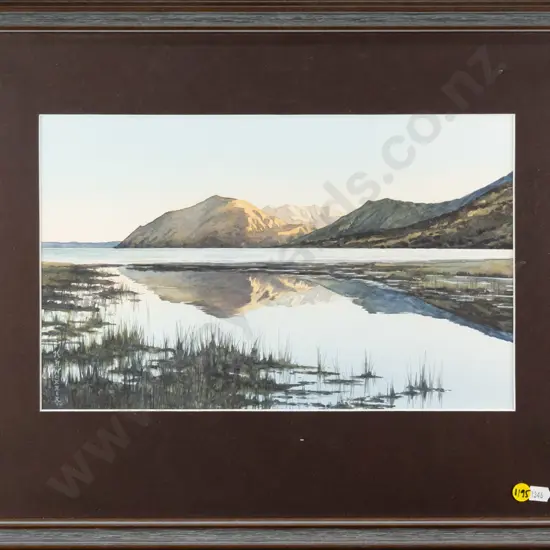 Karin Werner - framed watercolour "Lake Coleridge" H - 220 W - 360