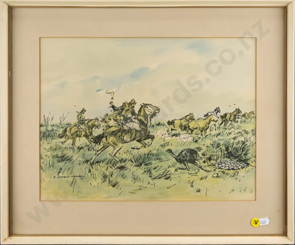 E Castells Capurro '50 - framed print - cowboys H - 250 W - 340 Image 1++