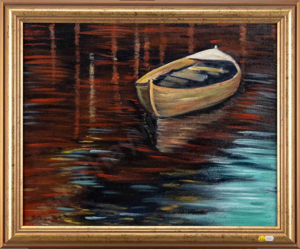 Bev Johnstone - framed oil dingy H - 390 W - 490 Image 1++