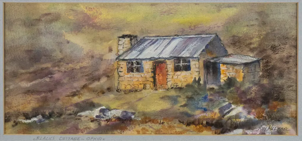 Ray Melhop - framed watercolour "Blacks Cottage Ophir" H - 150 W - 340 Image 1++