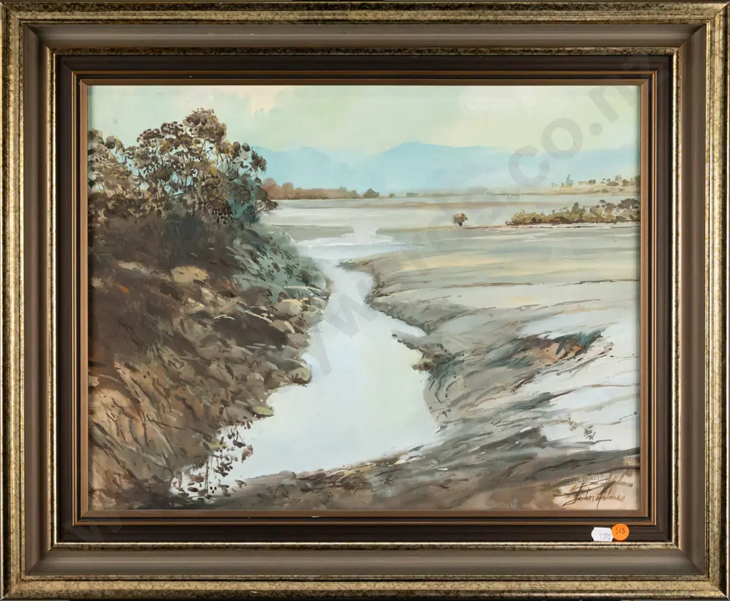 John Holmes 1985 - "Tide Out - Sandspit" (Warkworth) framed oil H340 W440 Image 1++