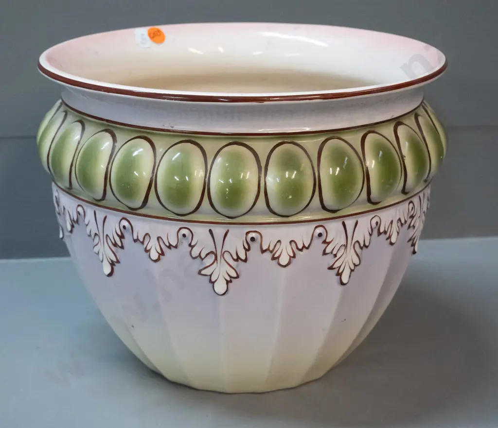 vintage jardiniere - marked "Ionian" on base - staining inside, minor wear to decoration H-210 D-260 Image 1++