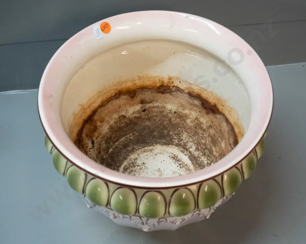 vintage jardiniere - marked "Ionian" on base - staining inside, minor wear to decoration H-210 D-260 Image 1++