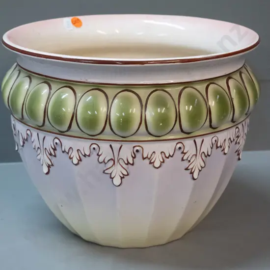vintage jardiniere - marked "Ionian" on base - staining inside, minor wear to decoration H-210 D-260