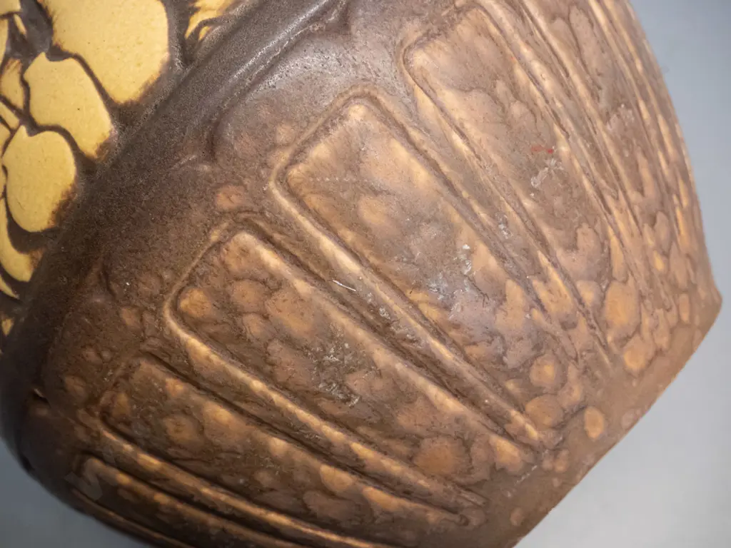 large German pottery handled vase with raised figural band H-480 D-260 at widest Image 1++