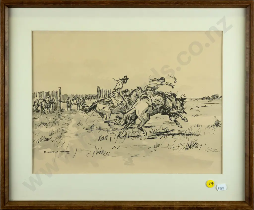 E Castells Capurro '50 - framed print - cowboys H - 250 W - 340 Image 1++