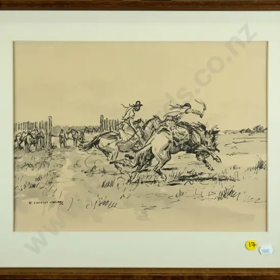 E Castells Capurro '50 - framed print - cowboys H - 250 W - 340