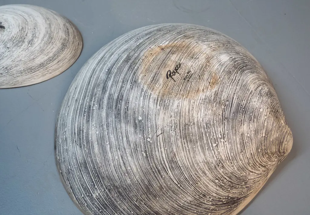 3 Royce McGlashen studio pottery shell dishes - large one is H-100 L-360 W-340 Image 1++