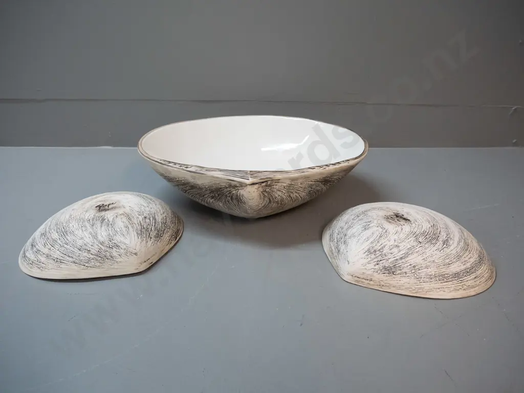 3 Royce McGlashen studio pottery shell dishes - large one is H-100 L-360 W-340 Image 1++
