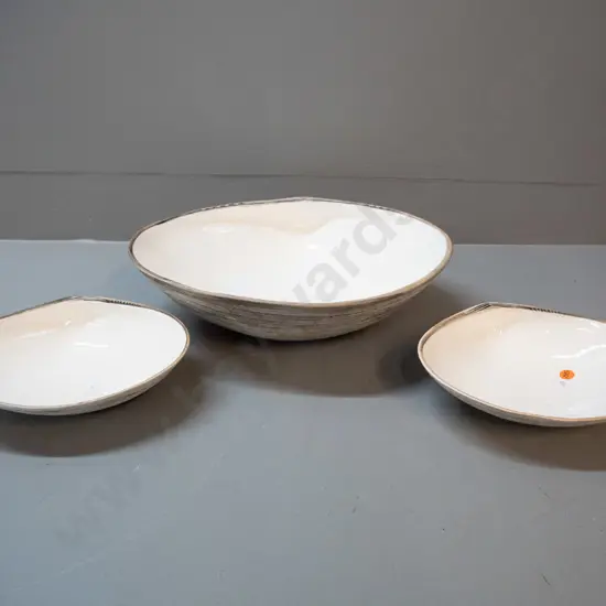 3 Royce McGlashen studio pottery shell dishes - large one is H-100 L-360 W-340