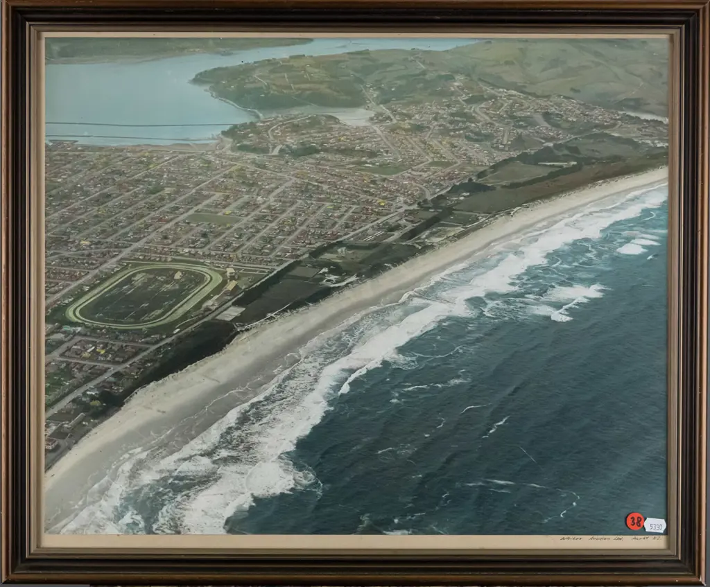 framed Whites Aviation hand coloured photograph - St Clair Beach, Dunedin H-400 W-500 Image 1++
