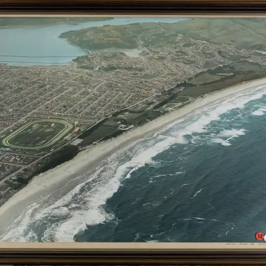 framed Whites Aviation hand coloured photograph - St Clair Beach, Dunedin H-400 W-500