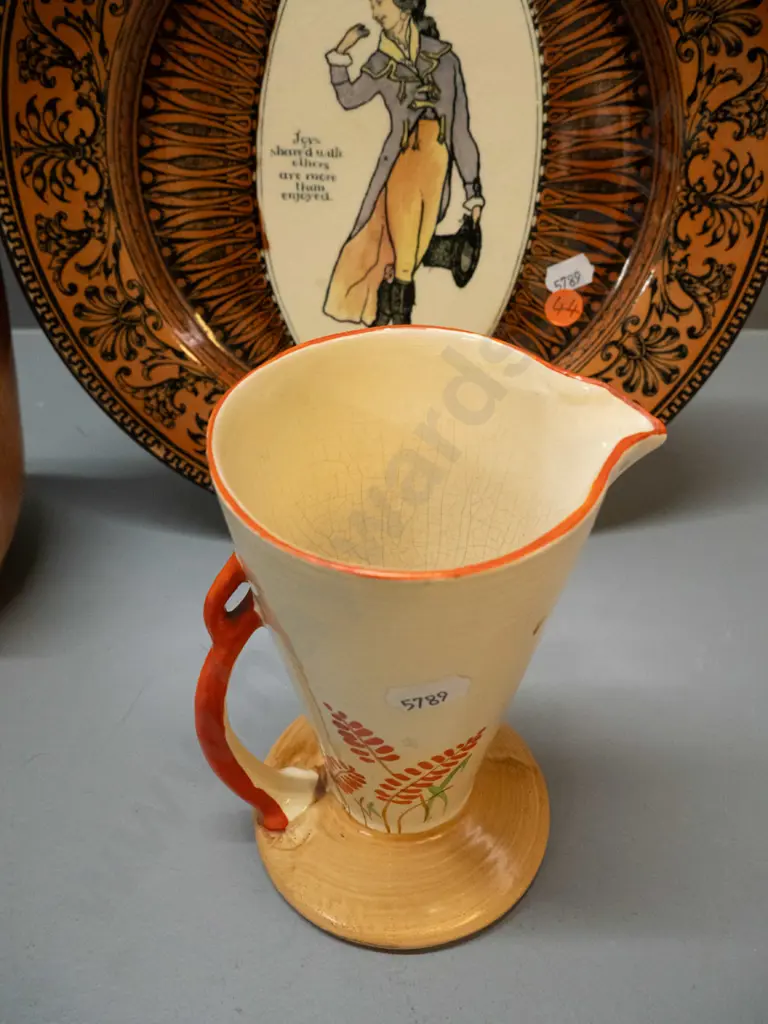 Wadeheath art deco jug, Royal Doulton plate D-270 and a Royal Doulton John Barleycorn character jug Image 1++