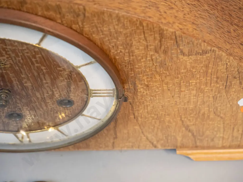deco style walnut cased "Juba" chiming mantel clock - made in Germany, with pendulum and key - crazing to polish H225 Image 1++