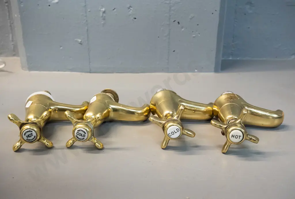 4 heavy brass taps - 2 sets H&C, two are marked Methven H-180 Image 1++
