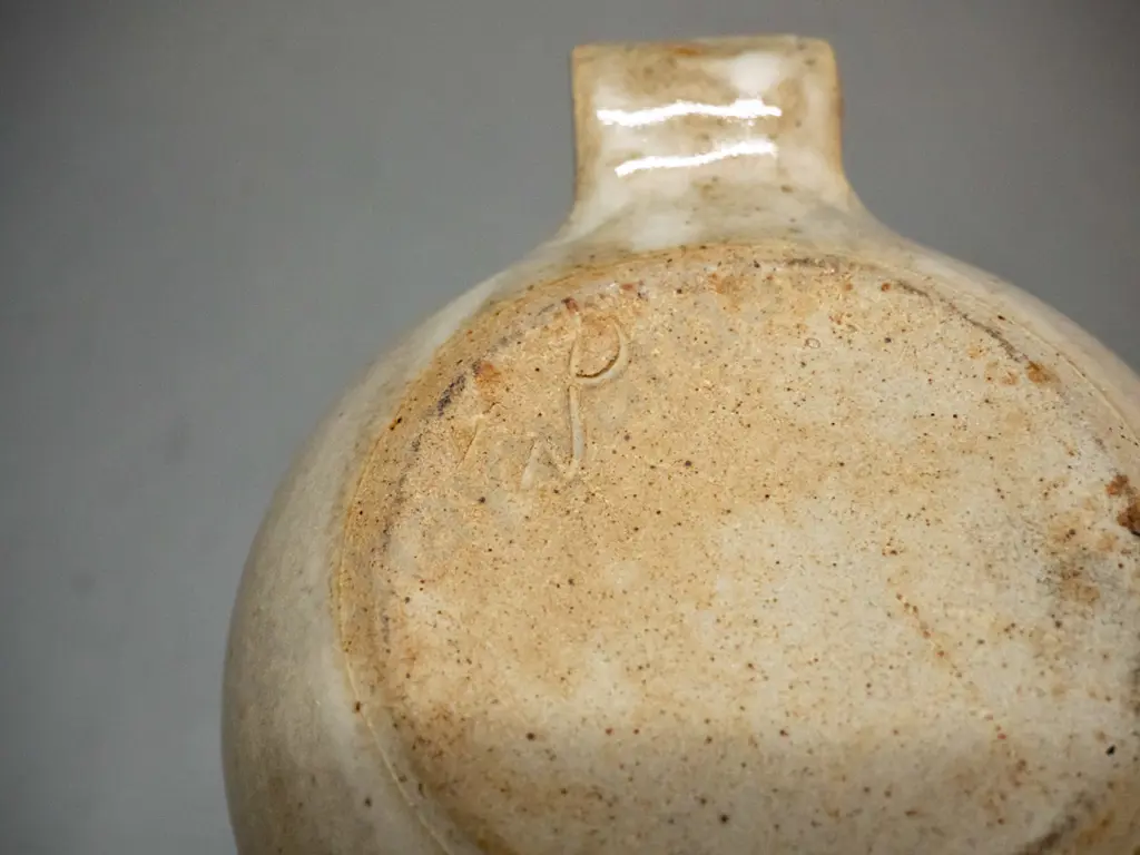 2 studio pottery items - large beaker H-180 with scroll handle and a vase - unknown marks, see photos Image 1++
