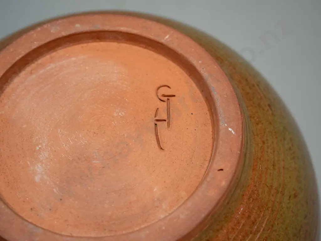 2 studio pottery items - large beaker H-180 with scroll handle and a vase - unknown marks, see photos Image 1++