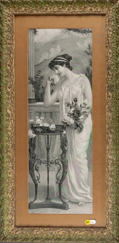 onate framed vintage print - woman and roses H - 480 W - 170 Image 1++