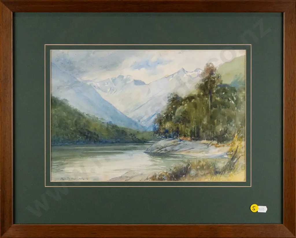 illegible signature - framed watercolour - lake and mountain scene (slight foxing) H - 230 W - 340 Image 1++