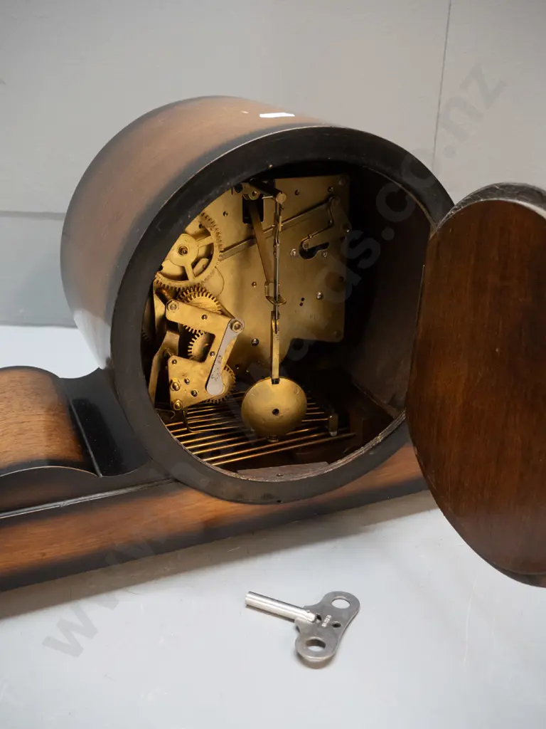 mid-century German chiming mantel clock with key. Not working. H-250 W-600 Image 1++