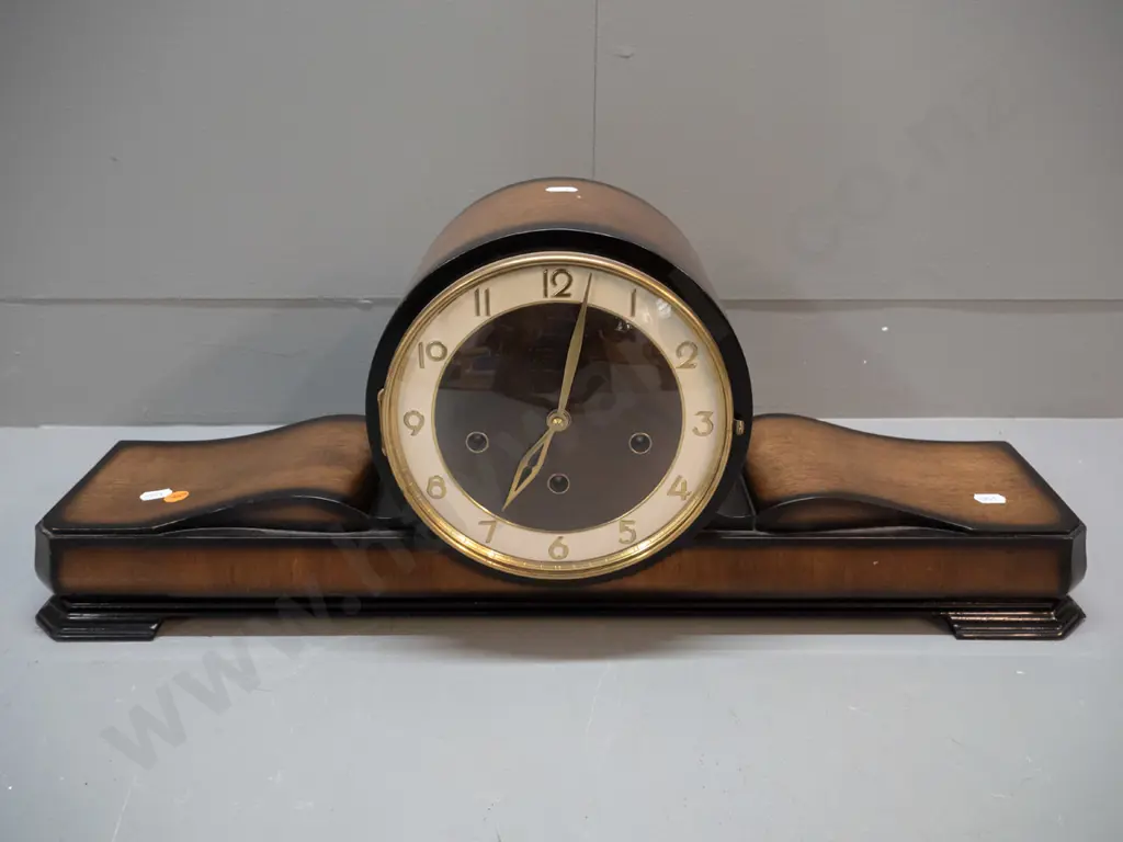 mid-century German chiming mantel clock with key. Not working. H-250 W-600 Image 1++
