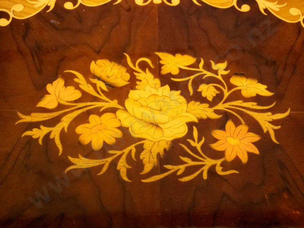retro Sorrento style inlay timber serving tray with brass gallery and handles L-520 W_310 Image 1++