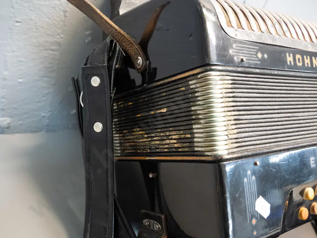 vintage Hohner Erica button accordion - general age wear to finish, minor corrosion in metal fittings. H-270 W-280 D-150 Image 1++