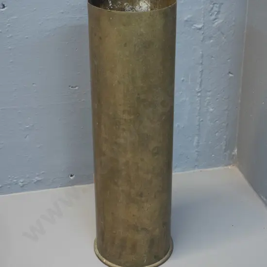 large brass shell casing - marked 105mm M14, dent on top rim. H-370 D-110