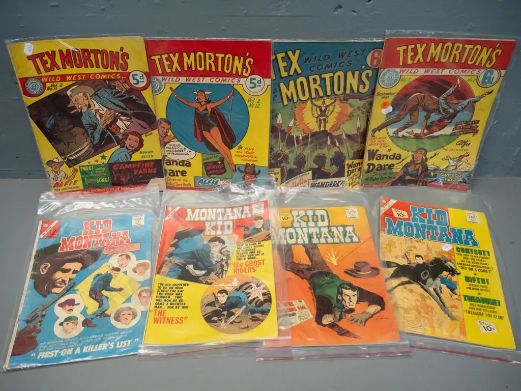 8 1950s or 1960s vintage comic books - 4 Kid Montana and 4 Tex Morton's Wild West Comics Image 1++