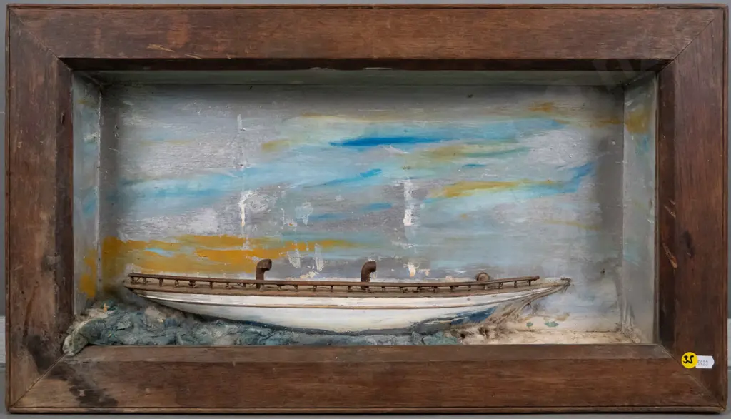 framed boat themed shadow box Overall H-360 W-630 Image 1++