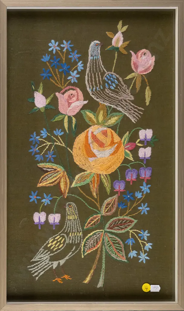 framed needlework birds and flowers H - 480 W - 280 Image 1++