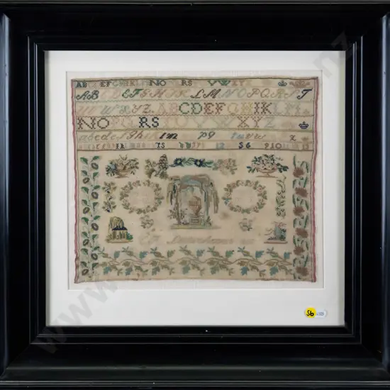 framed early needlework 1818 (some aging) H-270 W-310