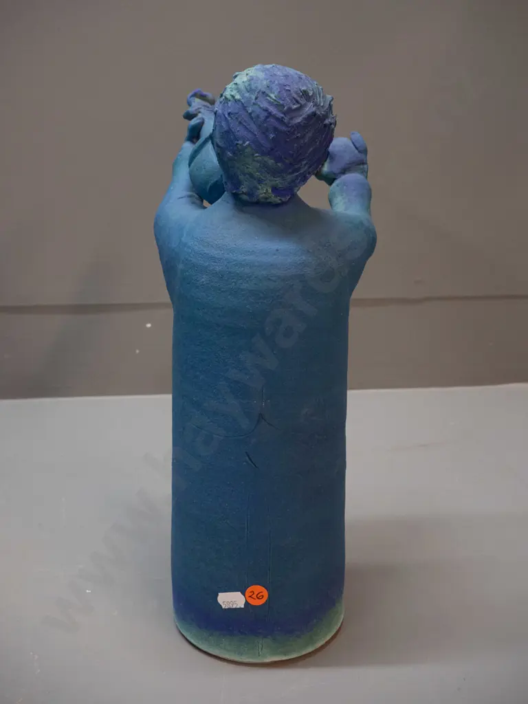 Paul Laird 2002 - Nelson NZ art pottery figure of a man playing mandolin H-380 Image 1++