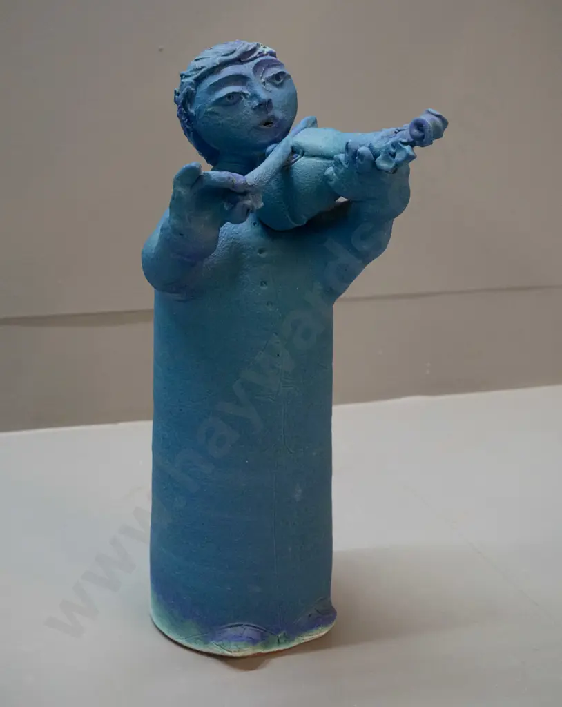 Paul Laird 2002 - Nelson NZ art pottery figure of a man playing mandolin H-380 Image 1++