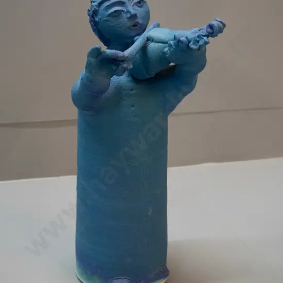 Paul Laird 2002 - Nelson NZ art pottery figure of a man playing mandolin H-380