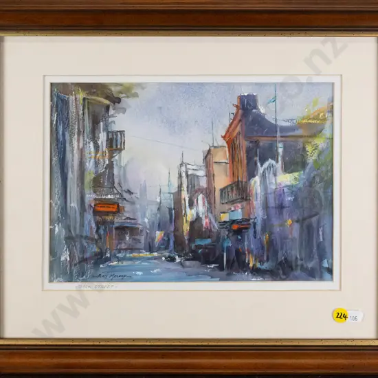 Ray Melhop - framed watercolour "Back Street" H - 190 W - 260