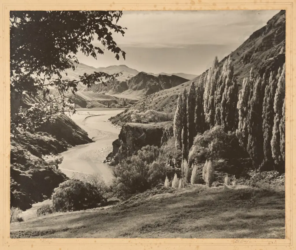 framed B Excel vintage black and white photograph - Shotover River H-240 W-290 (framing needs attention, foxing to mat) Image 1++