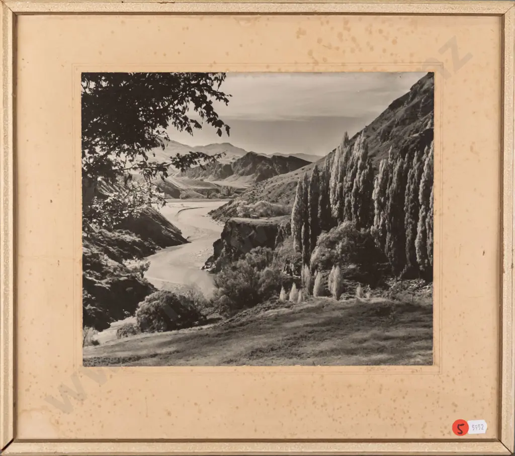framed B Excel vintage black and white photograph - Shotover River H-240 W-290 (framing needs attention, foxing to mat) Image 1++