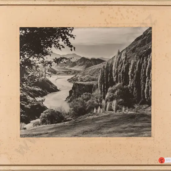 framed B Excel vintage black and white photograph - Shotover River H-240 W-290 (framing needs attention, foxing to mat)