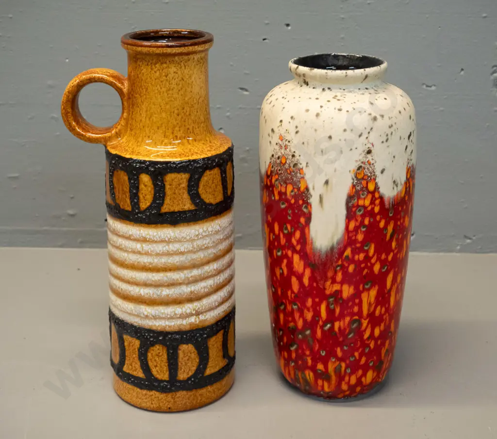 2 German pottery vases - taller with ring shaped handle is H-285 Image 1++