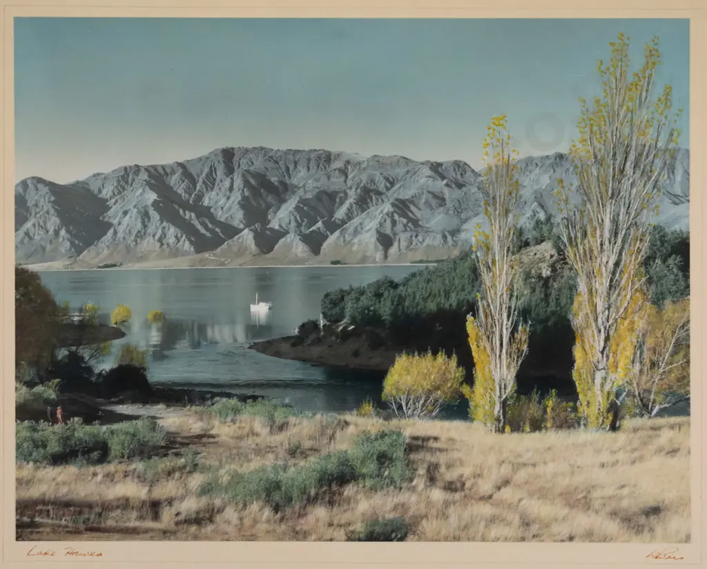 framed Whites Aviation hand coloured photograph - Lake Hawea H-290 W-370 Image 1++