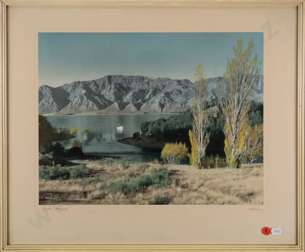 framed Whites Aviation hand coloured photograph - Lake Hawea H-290 W-370 Image 1++