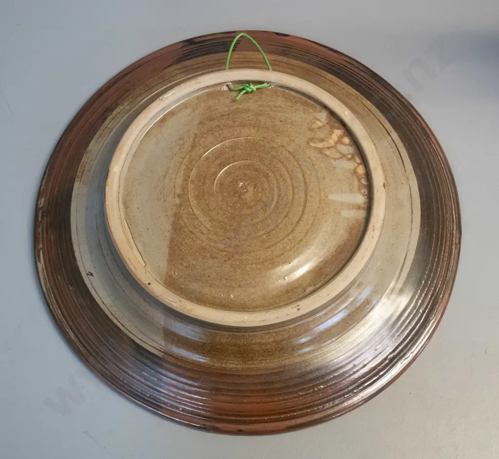 studio pottery wall charger with abstract foliage design - no maker's mark D-390 Image 1++