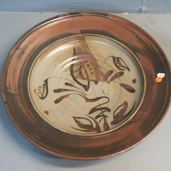 studio pottery wall charger with abstract foliage design - no maker's mark D-390