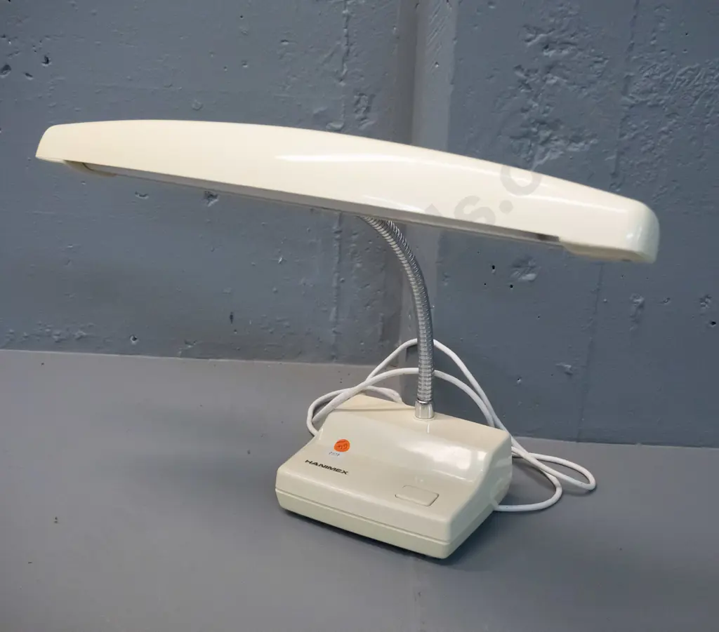 retro Hanimex ivory coloured desk lamp w/ fluorescent tube - working. H-340 W-490 as photographed Image 1++