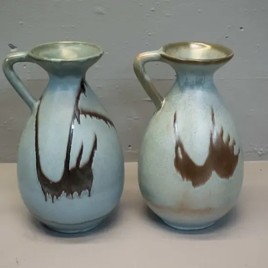 2 Blue Mountain Pottery slate-blue ewer jugs H-270