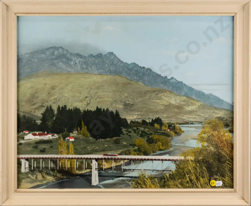 framed retro hand coloured photograph (coloured by Mrs McIntyre) - Frankton?H - 390 W - 490 Image 1++