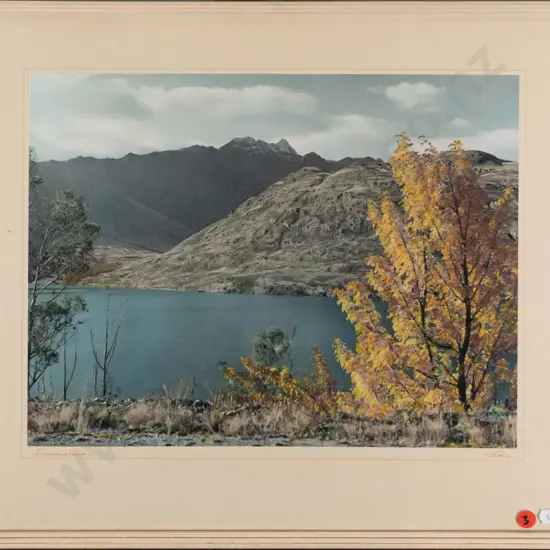 framed Whites Aviation hand coloured photograph - Queenstown H-290 W-360 (foxing to mat)
